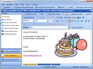 BirthdayMailer, Versand von Geburtstags-E-Mails und Geburtstags SMS Gren